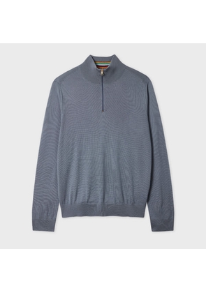 Paul Smith Steel Blue Merino Wool Half-Zip Sweater Grey