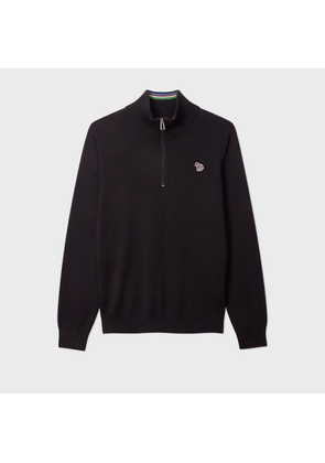 PS Paul Smith Black Organic Cotton Half Zip Zebra Logo Sweater