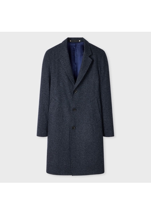 PS Paul Smith Navy Textured Wool-Blend Twill Overcoat Blue