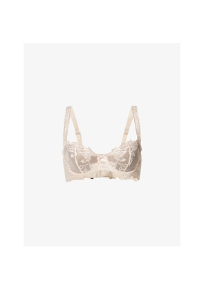 Aubade Softessence Floral-Embroidered Stretch-Mesh Half-Cup Bra
