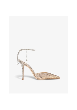 Womens Jimmy Choo Saeda 100 Crystal-Embellished Satin Heeled Courts