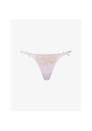 Womens Agent Provocateur Lindie Mid-Rise Embroidered Floral Mesh Thong