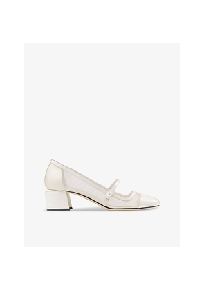 Womens Jimmy Choo Elisa 45 Mesh and Patent-Leather Heeled Courts