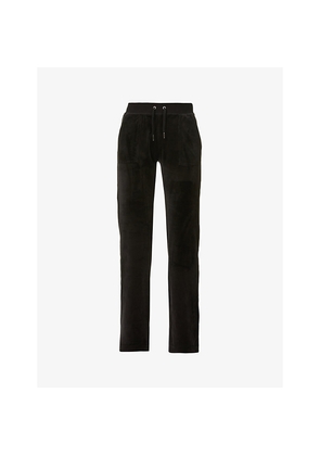 Womens Juicy Couture Logo-Embroidered Straight-Leg Mid-Rise Velour Trousers