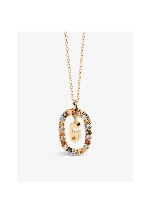 Womens PDPAOLA Initial G 18ct Yellow Gold-Plated Sterling-Silver and Semi-Precious Stones Pendant Necklace