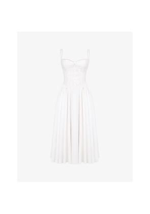 Womens House of CB Milia Broderie-Anglaise Stretch Cotton-Blend Midi Dress