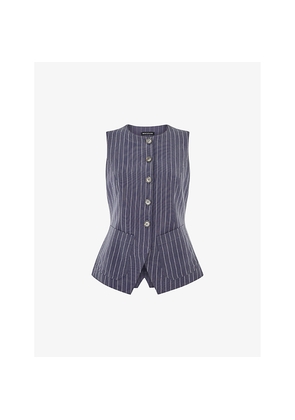 Womens Whistles Pinstripe Round-Neck Woven Waistcoat
