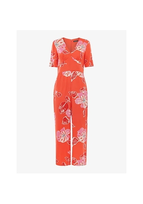 Womens Whistles Aimee Hibiscus-Print Short-Sleeve Woven Jumpsuit