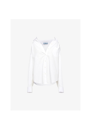 Womens Prada Logo-Embroidered Patch-Pocket Oversized Cotton-Poplin Shirt