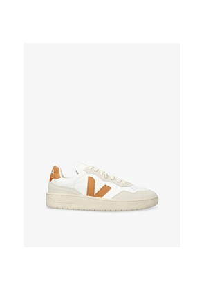 Mens Veja V-90 Logo-Embroidered Leather Low-Top Trainers