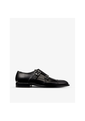 Mens Jimmy Choo Finnion Double-Strap Leather Monk Shoes