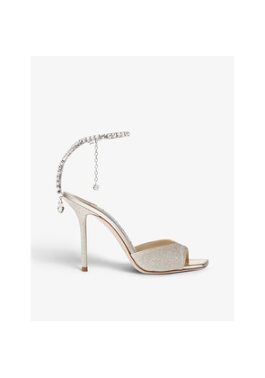 Womens Jimmy Choo Saeda Crystal-Embellished Glitter-Leather Heeled Courts