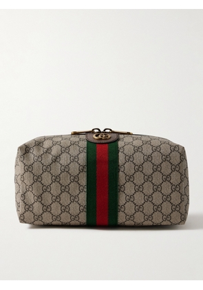 Gucci - Savoy Leather-Trimmed Coated-Canvas Jacquard Wash Bag - Men - Neutrals