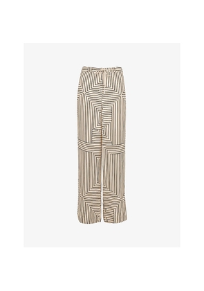 Womens Whistles Angled-Stripe Relaxed-Fit High-Rise Woven Trousers