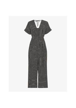 Womens Whistles Angled Stripe-Print Short-Sleeve Woven Jumpsuit