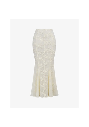 Womens House of CB Veronica Embroidered Godet Cotton Maxi Skirt