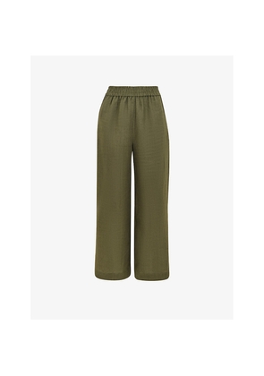 Womens Whistles Cropped Wide-Leg Mid-Rise Linen Trousers