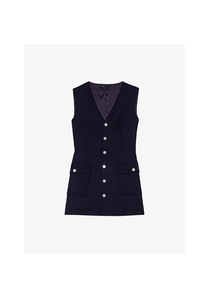 Womens Maje Patch-Pocket V-Neck Woven Mini Dress