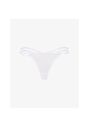 Womens Agent Provocateur Rosia Bow-Embroidered Mid-Rise Woven Thong