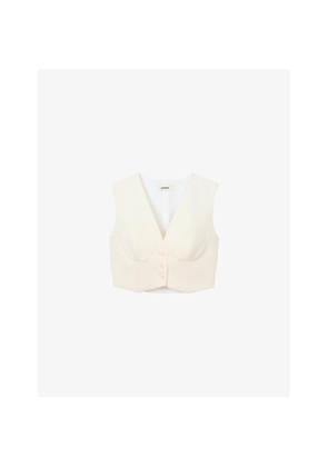 Womens Sandro Sequin-Embellished Cropped Woven Top