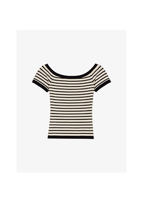 Womens Maje Boat-Neckline Stripe Ribbed-Knit Top