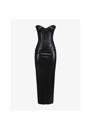 Womens House of CB Juliana Slim-Fit Corseted-Bodice Vegan-Leather Maxi Dress