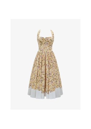 Womens House of CB Alba Floral-Print Stretch-Cotton Midi Dress