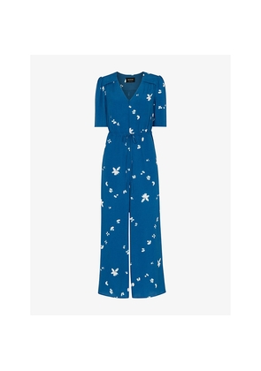 Womens Whistles Floral-Print Short-Sleeve Woven Jumpsuit