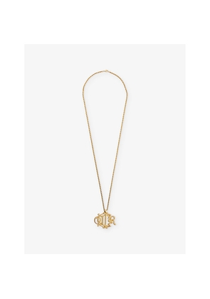 Womens Reselfridges Pre-Loved Dior Logo Gold-Plated Metal Pendant Necklace