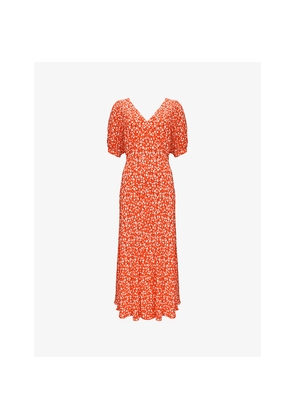 Womens Ro&Zo Ditsy-Print V-Neck Woven Midi Dress