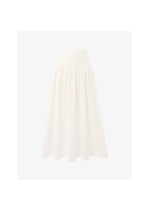 Womens Whistles Gathered Loose-Fit Cotton Midi Skirt