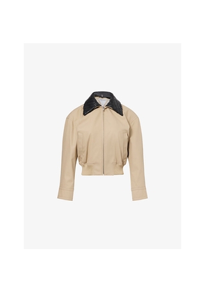 Womens Bottega Veneta Detachable Intrecciato-Collar Cotton Twill Blouson Jacket