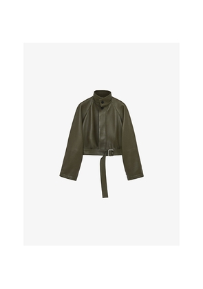 Womens Loewe Belted-Hem Leather Jacket