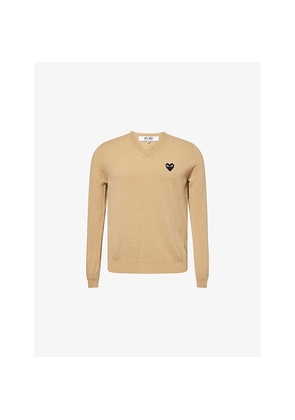Mens Comme Des Garcons Play Heart-Appliqué Crewneck Wool Knitted Jumper