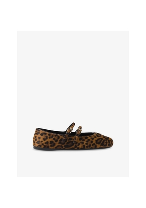 Womens Prada Leopard Leather Ballerina Flats