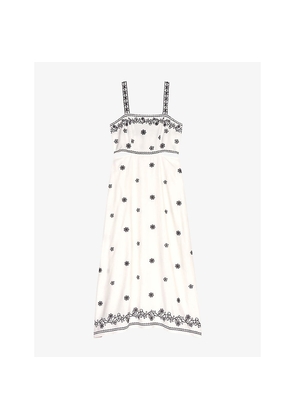 Womens Maje Floral-Embroidered Cut-Out Linen-Blend Maxi Dress
