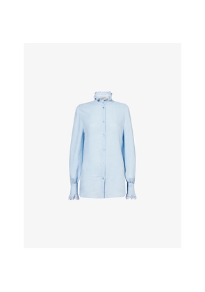 Womens Valentino Garavani Embroidered Long-Sleeves Linen Shirt