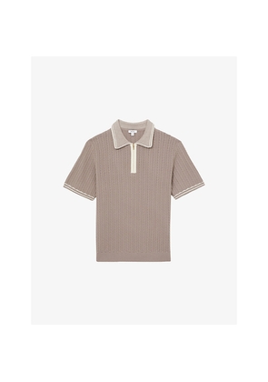 Mens Reiss Jarvis Micro-Cable Short-Sleeve Knitted Polo