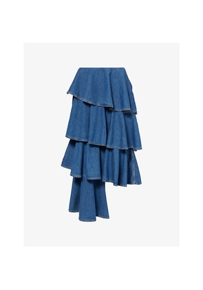 Womens Alaia Spiral Tiered Denim Maxi Skirt
