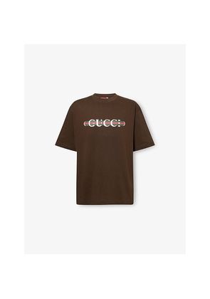 Mens Gucci Logo-Print Crewneck Cotton T-Shirt