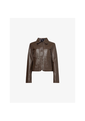 Womens Me And Em Patch-Pocket Leather Jacket