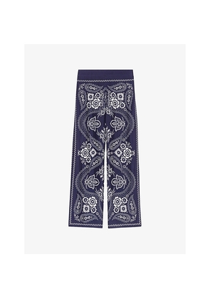 Womens Maje Flowing Paisley-Print Wide-Leg Satin Trousers