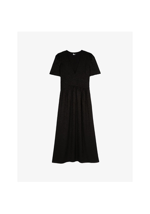 Womens The Kooples Leopard-Jacquard V-Neck Woven Midi Dress