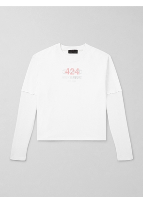 424 - HOORSENBUHS Layered Logo-Print Cotton-Jersey and Waffle-Knit T-Shirt - Men - Neutrals - S