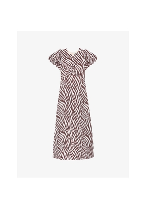 Womens Ro&Zo Zebra-Print Puff-Sleeve Woven Midi Dress