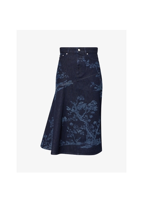 Womens Erdem Tree-Print A-Line Denim Midi Skirt