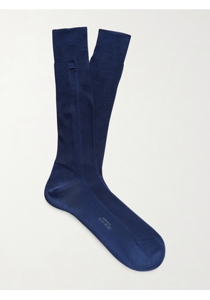TOM FORD - Logo-Embroidered Ribbed Silk Socks - Men - Blue - S