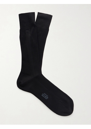TOM FORD - Logo-Embroidered Ribbed Silk Socks - Men - Black - S