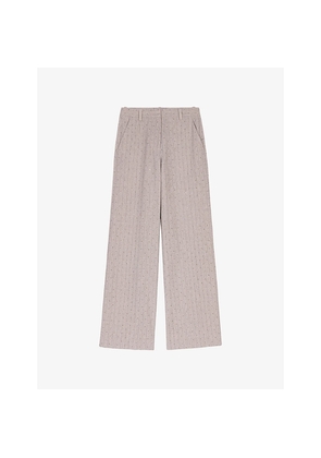 Womens Maje Rhinestone-Embellished Wide-Leg Stretch-Woven Trousers