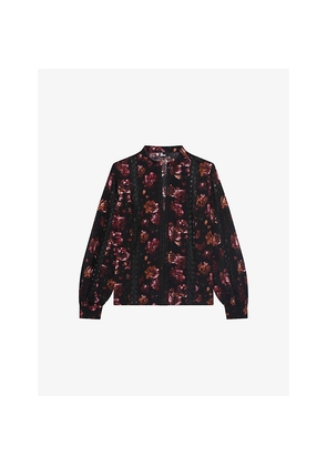 Womens The Kooples Floral-Print Long-Sleeve Woven Top